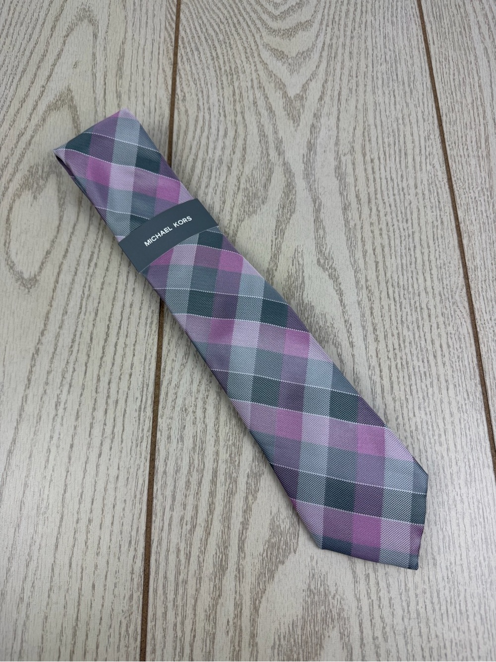 855 Michael Kors Tie Monton Plaid fl_419 Grey 2MKC24-4005 Silk Poly Blend $69.50